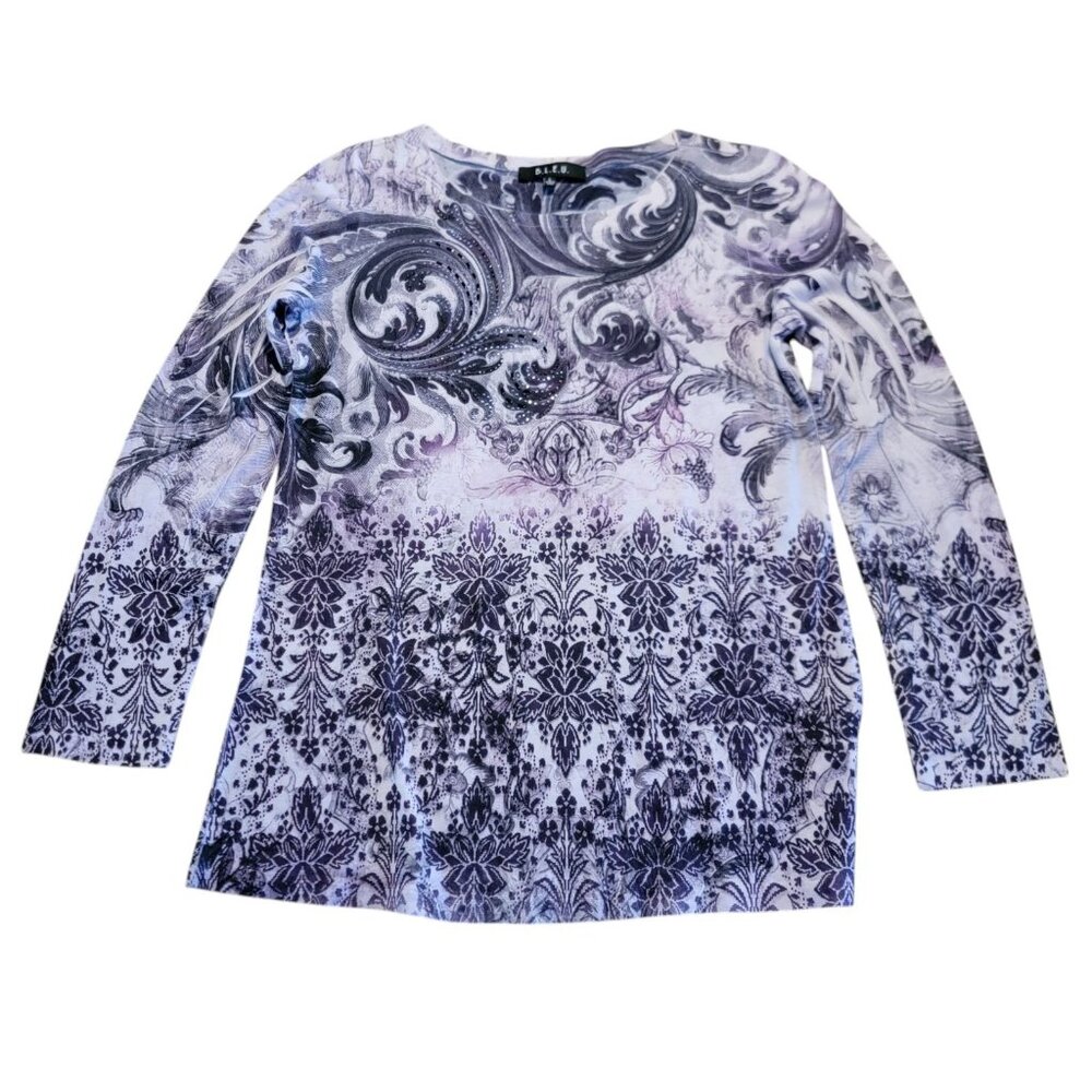B.L.E.U. Top Paisley Floral Embellished Sz L‎